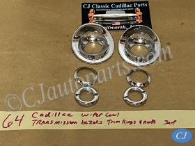 OEM 1963 1964 Cadillac Deville Eldorado Fleetwood WINDSHIELD WIPER COWL TRANS BEZELS TRIM RING CHROME NUT SET #1479214/#1479215